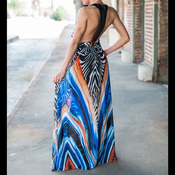 TOV Holy “ tie me up” zebra pattern racerback maxi dress - Picture 1 of 11